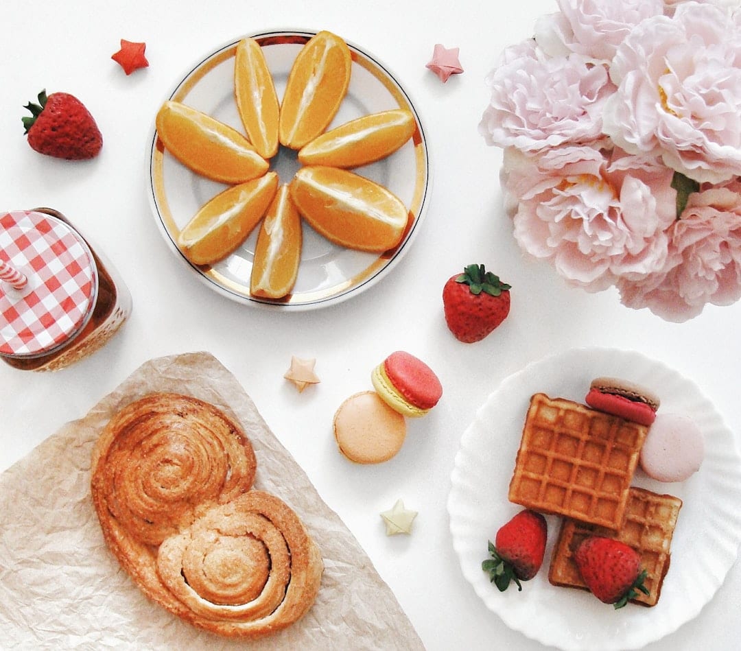 Cafe brunch flat lay editorial styling